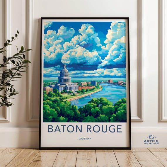 Baton Rouge Wall Art Louisiana Skyline Print Cityscape Poster Vibrant Home Decor Colorful City Hanging