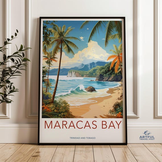 Maracas Bay Trinidad And Tobago Wall Art Print Tropical Beach Scene Poster Caribbean Coastline Decor Ocean Landscape Artwork