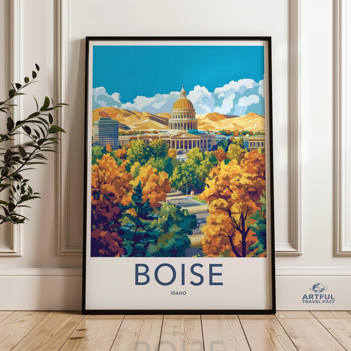 Boise Idaho State Capitol Fall Foliage Colorful Cityscape Travel Poster