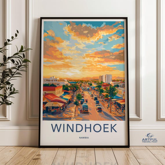 Windhoek Namibia Wall Art Vibrant Cityscape Poster African City Print Sunset Street Scene Decor Travel Destination Artwork