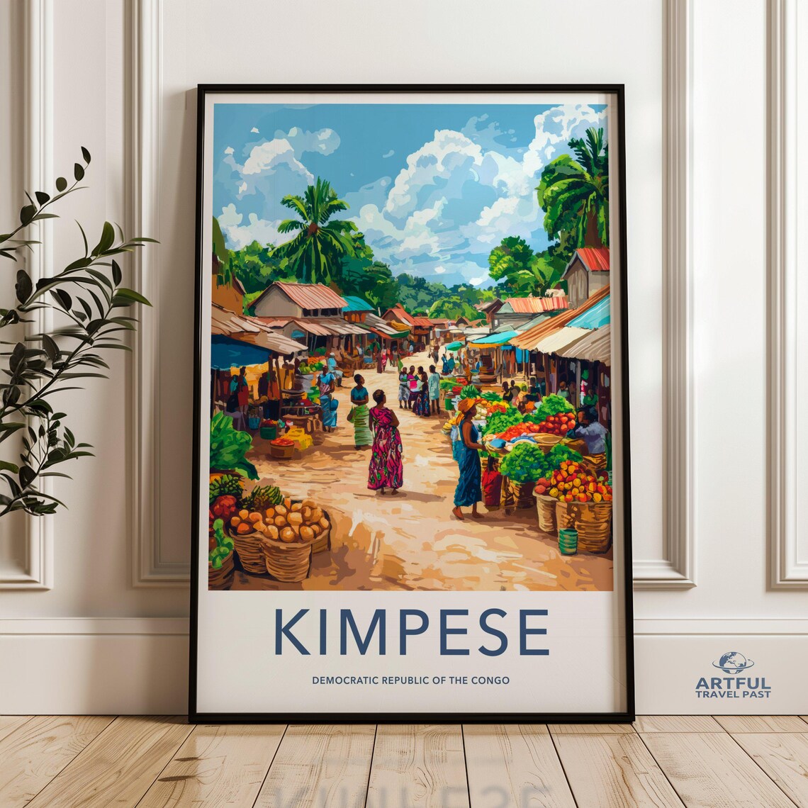 Kimpese Congo Vibrant Tropical Market Street Scene Travel Poster