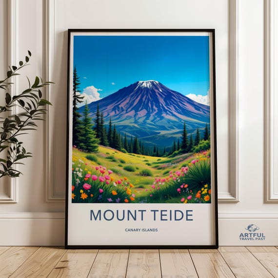 Mount Teide Travel Poster Canary Islands Wall Art Nature Print Scenic Decor Landscape Illustrations