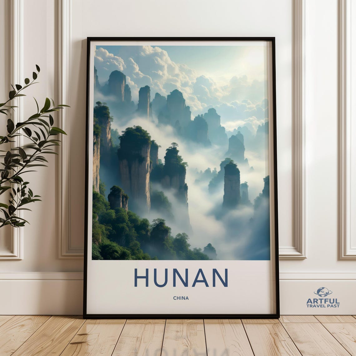 Hunan China Misty Karst Pillars Mountain Landscape Travel Poster
