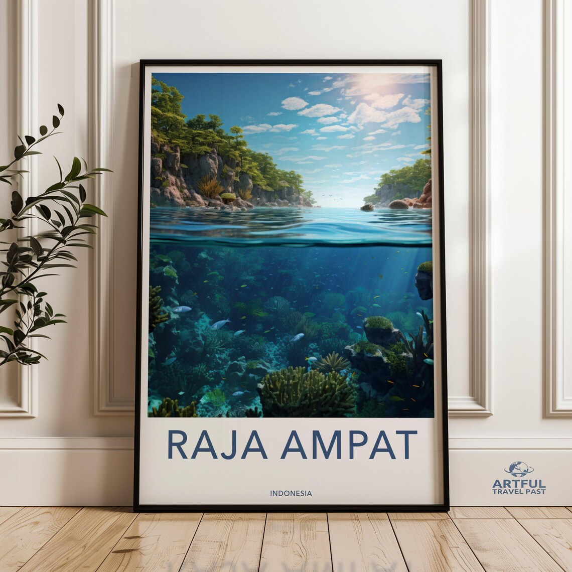 Raja Ampat Indonesia Above Below Ocean Coral Reef Islands Poster