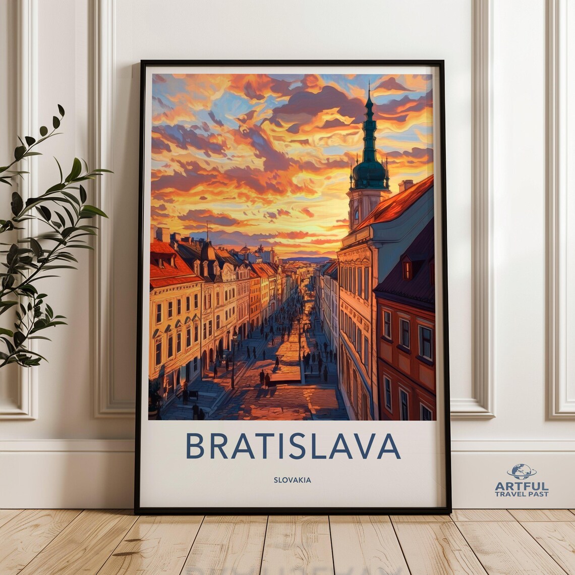 Bratislava Slovakia Old Town Sunset Street Vintage Travel Poster Art