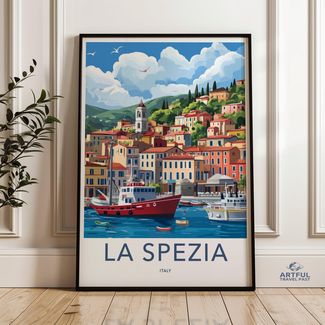 La Spezia Italy Coastal Harbor Town Mediterranean Travel Poster