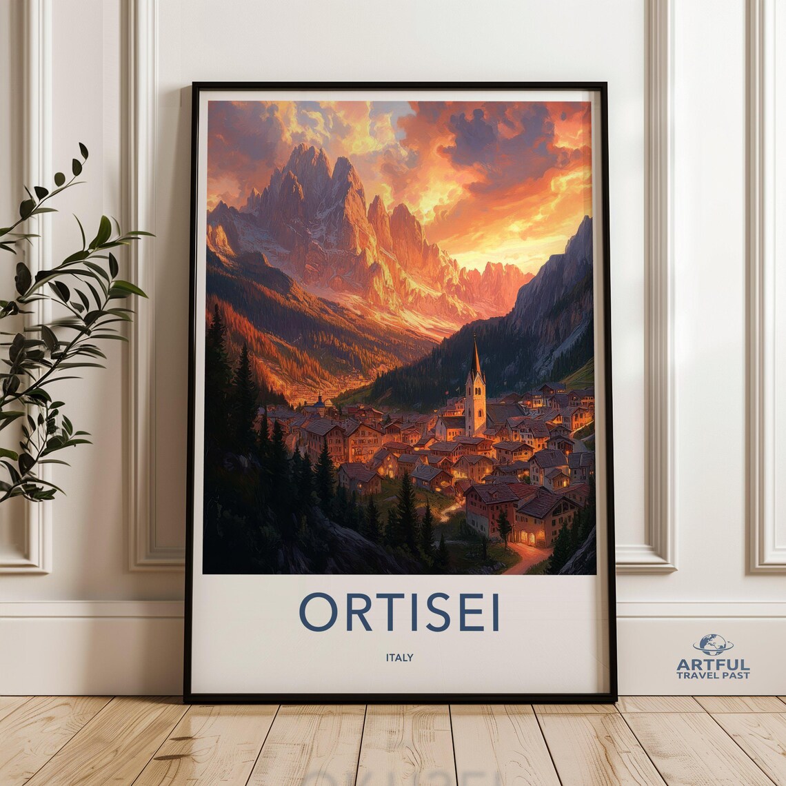 Ortisei Italy Dolomites Alpine Village Sunset Mountain Travel Poster