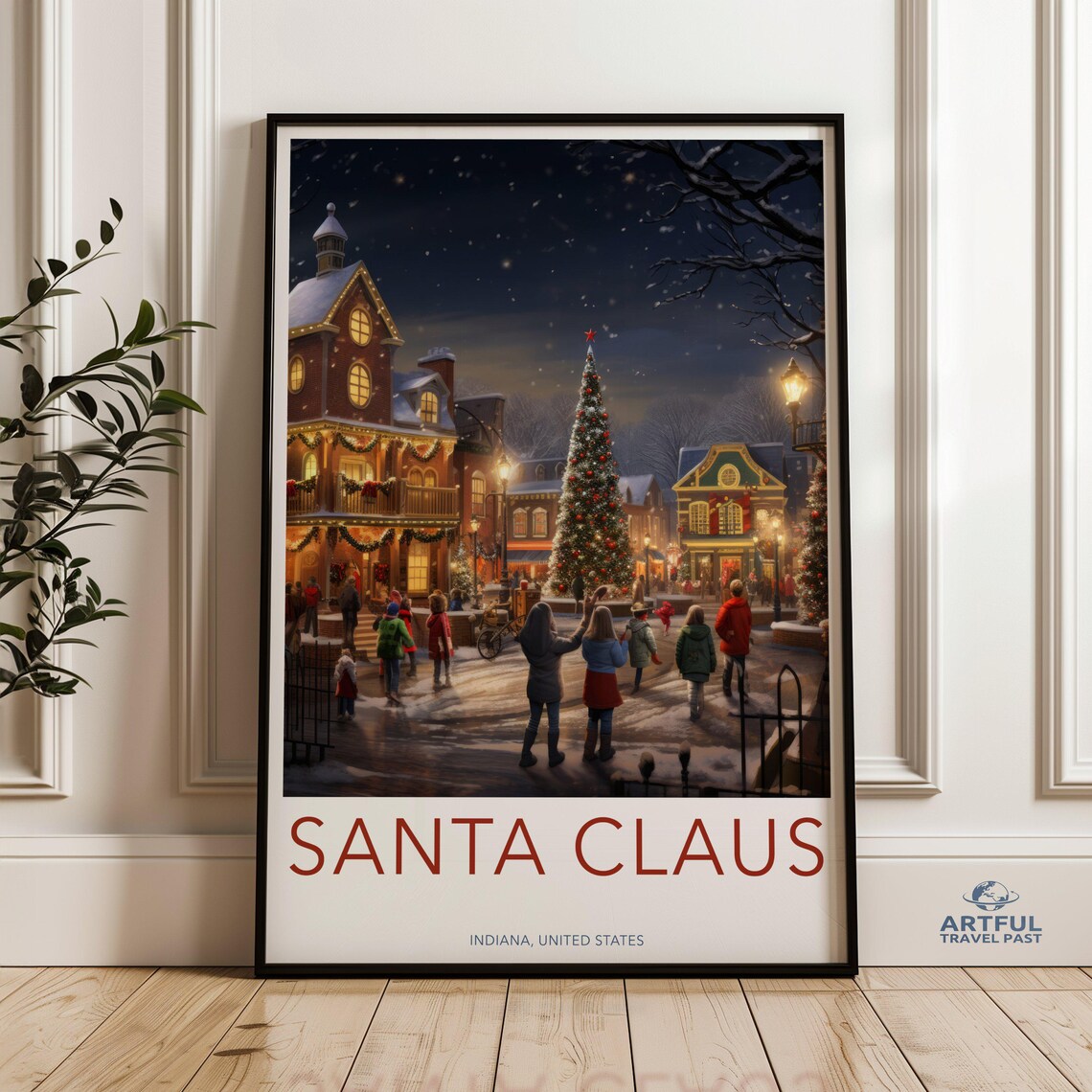 Santa Claus Indiana Christmas Town Square Holiday Travel Poster