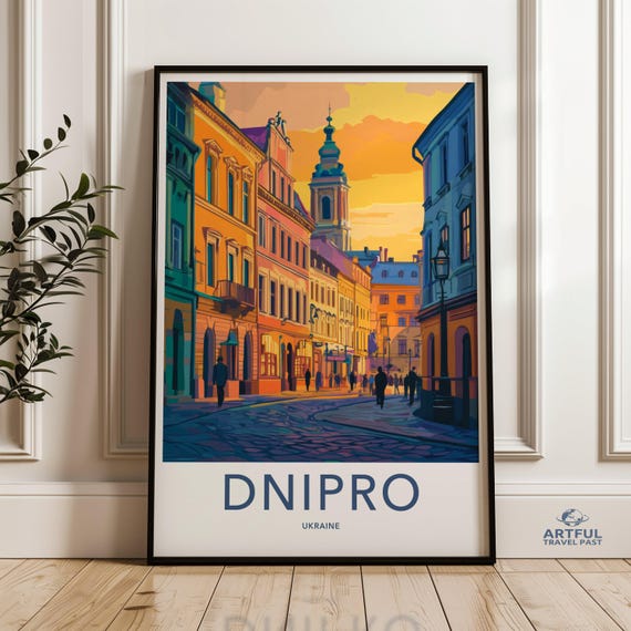 Dnipro Cityscape Wall Art Colorful Ukraine Street Scene Vibrant City Print Urban Landscape Poster Travel Decor Home Decoration
