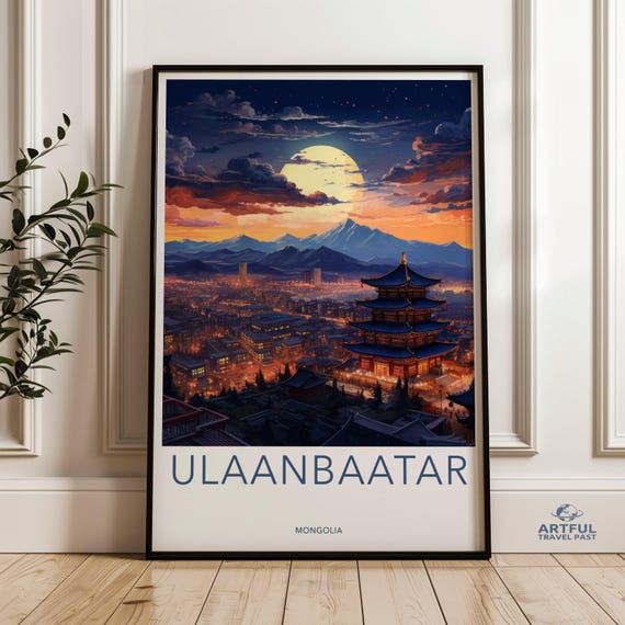 Ulaanbaatar Wall Art Night Cityscape Print Historical Landscape Poster Cultural Landmark Artwork Architectural Beauty Decor