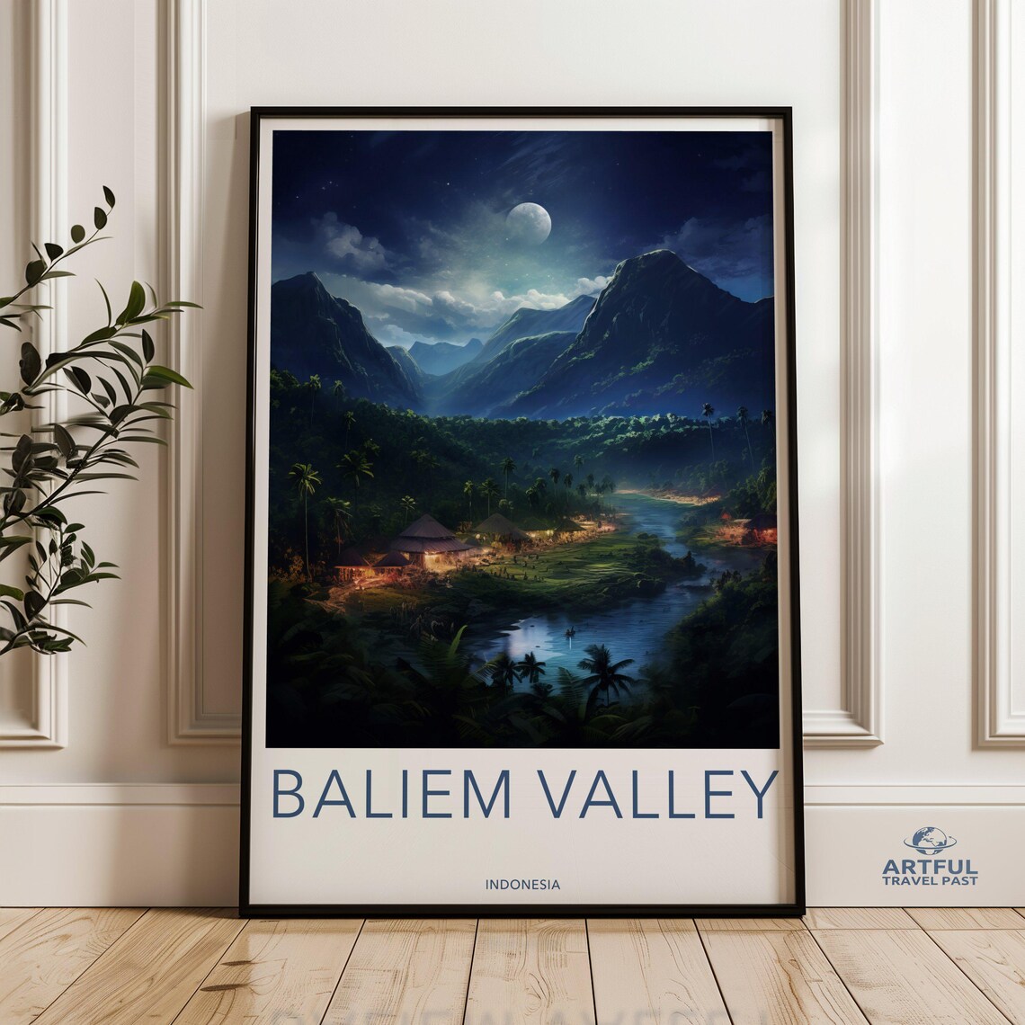 Baliem Valley Indonesia Moonlit Night Mountain Village Poster