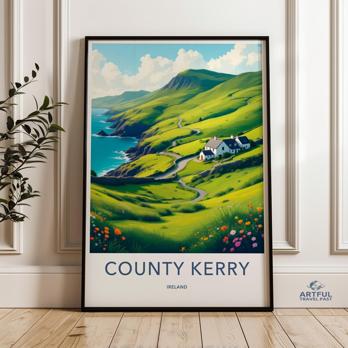 County Kerry Ireland Green Rolling Hills Coastal Travel Poster