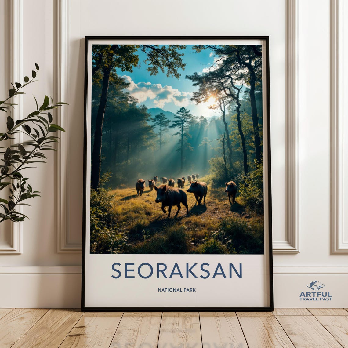 Seoraksan National Park Wild Boars Sunlit Forest Travel Poster