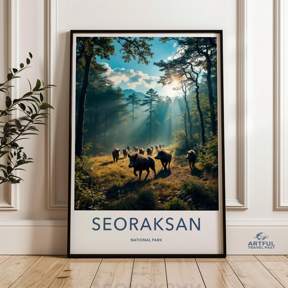 Seoraksan National Park Wild Boars Sunlit Forest Travel Poster