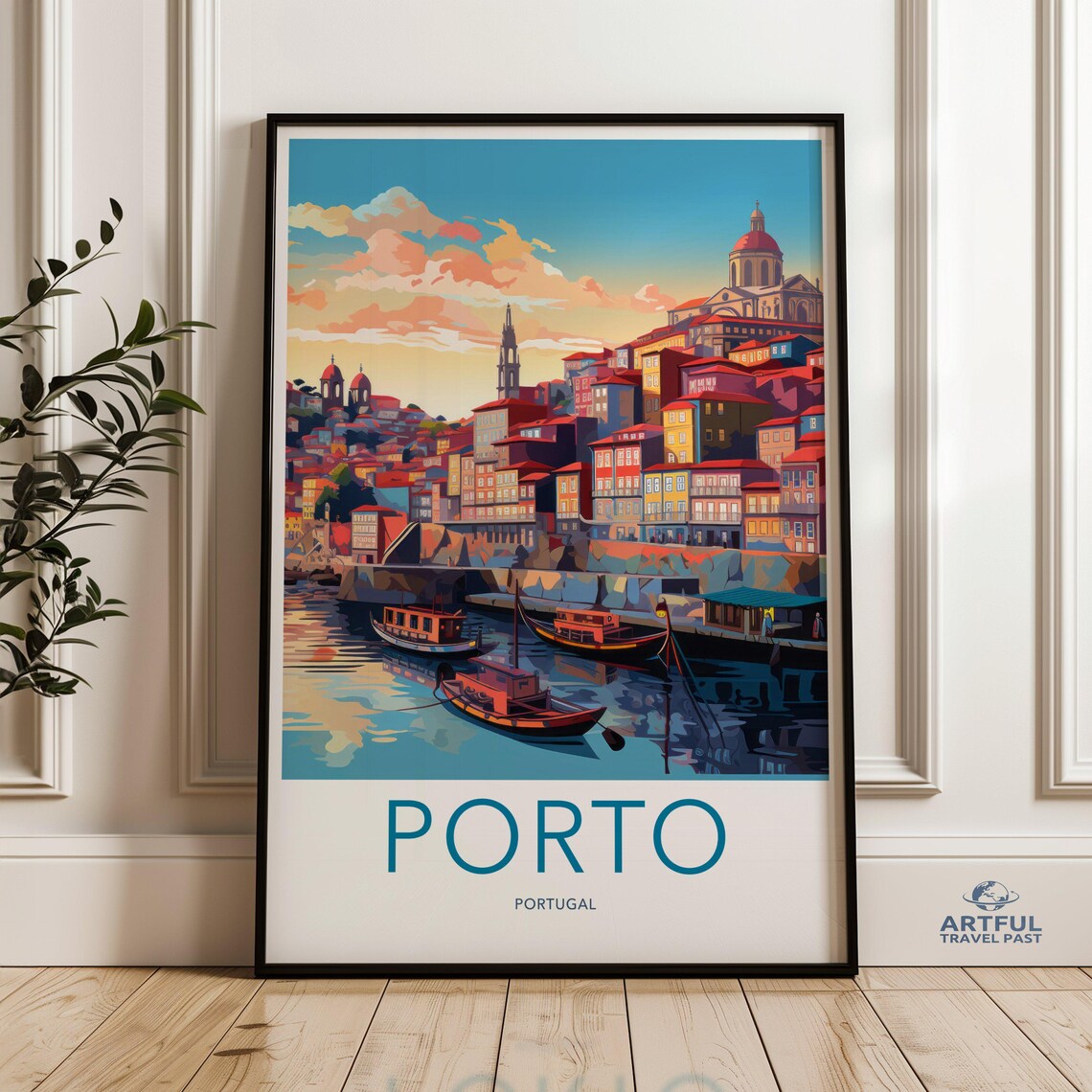 Porto Portugal Douro River Colorful Old Town Harbor Travel Poster