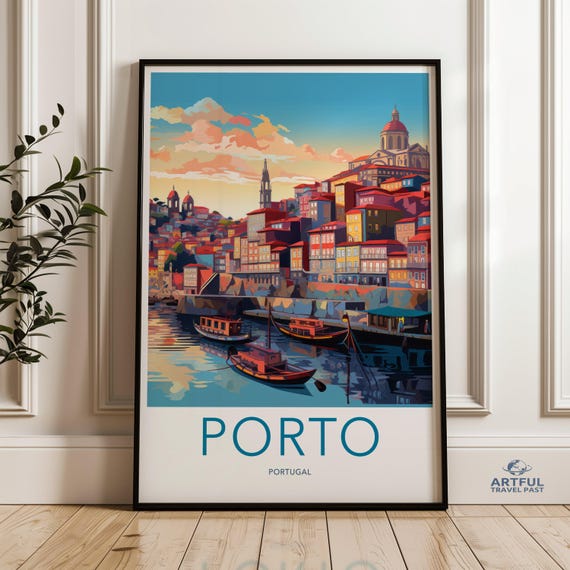 Porto Portugal Wall Art Print Travel Poster Cityscape Illustration Home Decor Colorful Artwork For Living Room Office