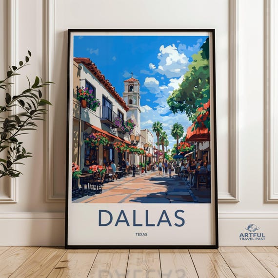 Dallas Texas Wall Art Vibrant Downtown Scene Print Cityscape Artwork Urban Decor City Travel Poster