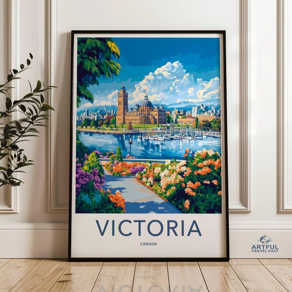 Victoria Canada Wall Art Cityscape Print Of Vibrant Decor Artwork For Living Room Colorful Landscape