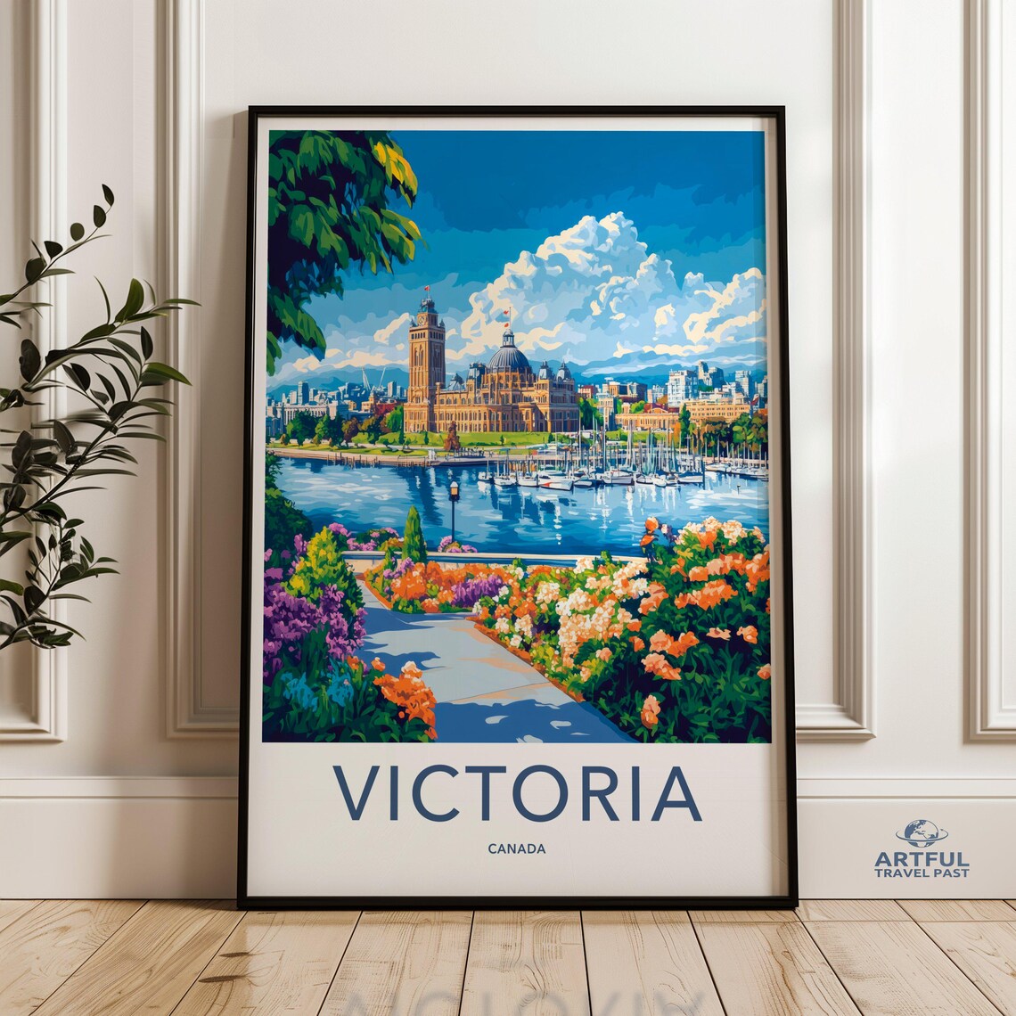 Victoria Canada Harbor Parliament Gardens Vintage Travel Poster