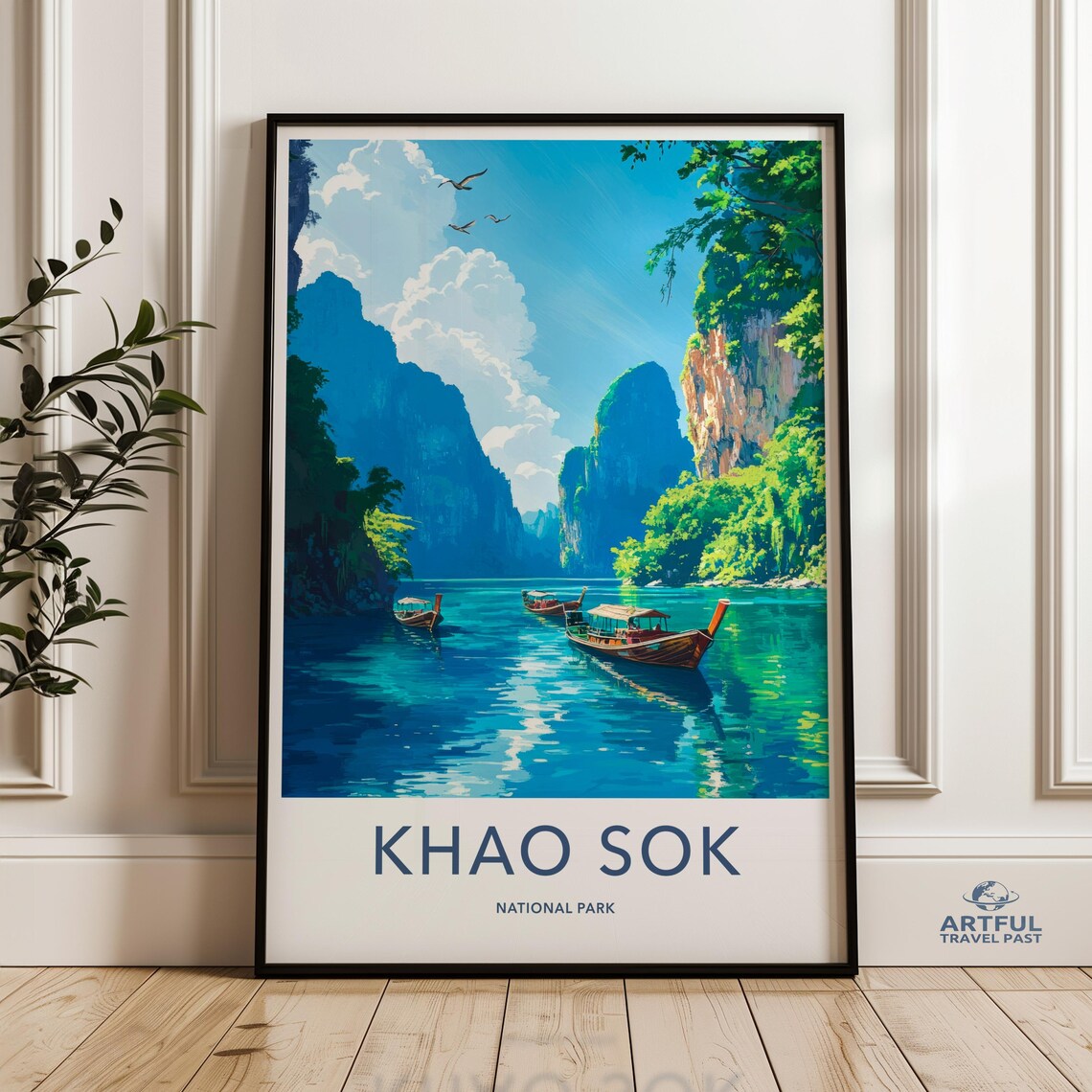Khao Sok National Park Wall Art Thailand Nature Landscape Print Scenic Mountain Lake Poster Travel Photography Boat Decor