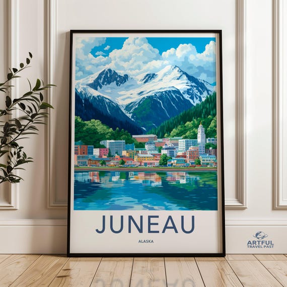 Juneau Alaska Wall Art Colorful Mountain Cityscape Print Scenic Landscape Poster Vibrant Town View Decor Travel Destination Artwork