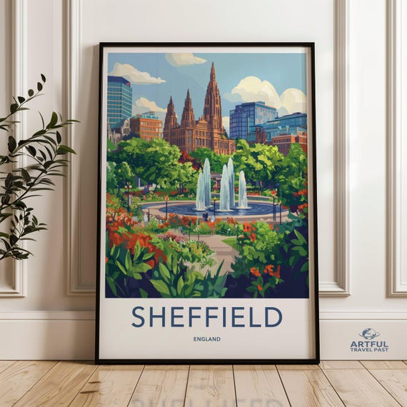 Sheffield Cityscape, Vibrant England Travel Poster
