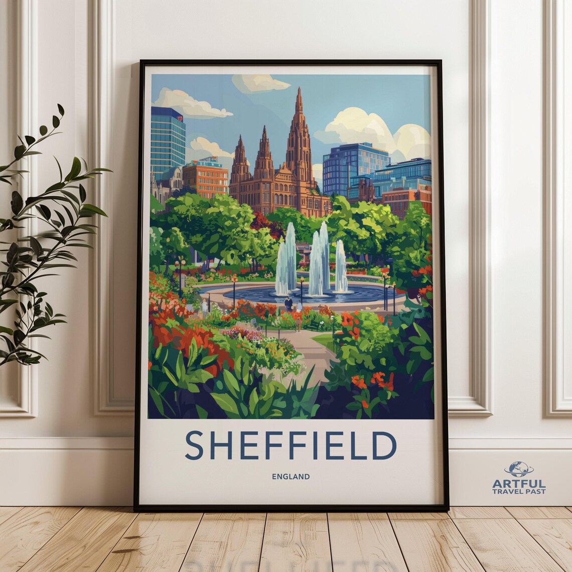 Sheffield Cityscape, Vibrant England Travel Poster