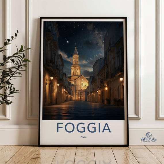 Foggia Italy Wall Art Night Scene Poster Starry City Print Italian Architecture Artwork Historic Cityscape Decor