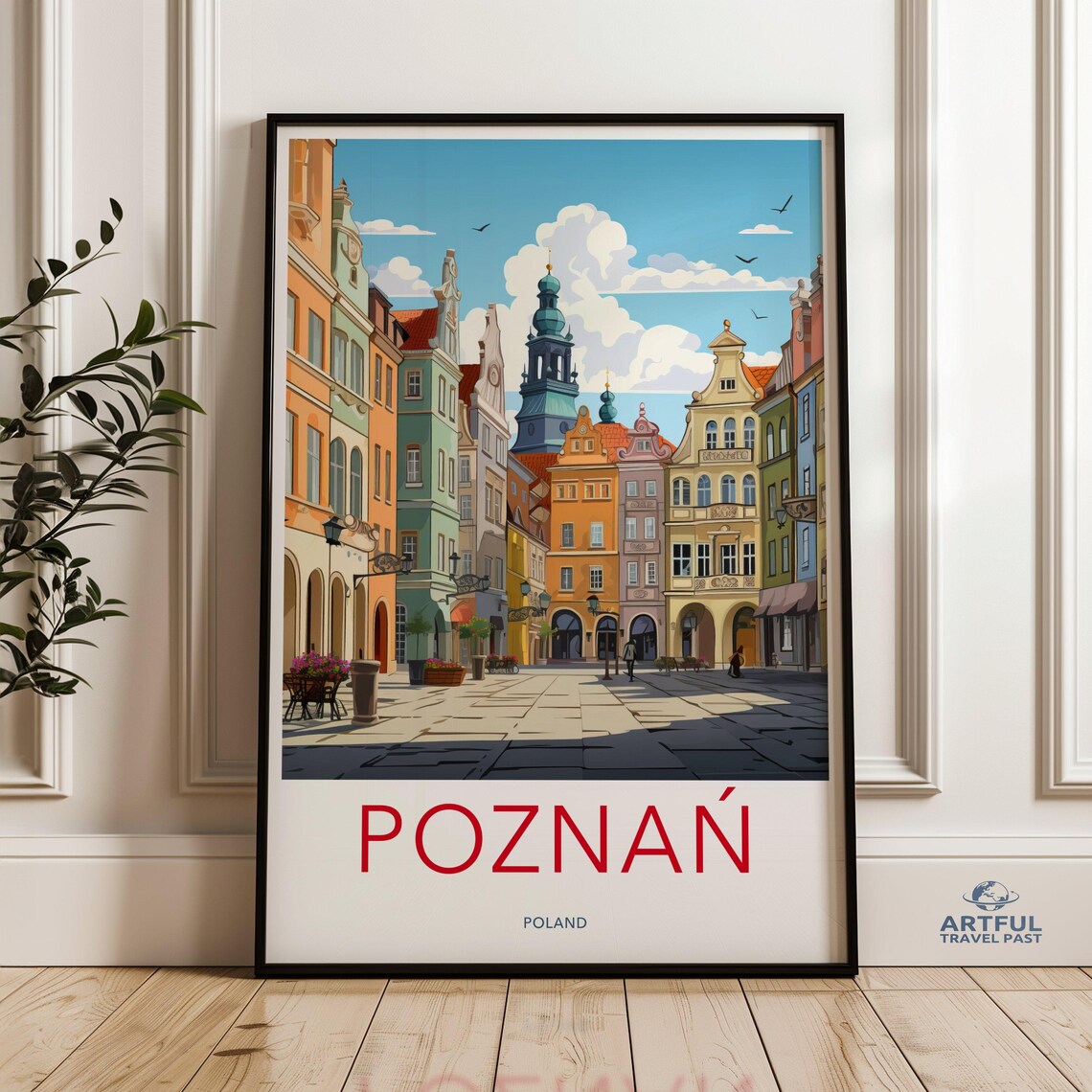 Poznan Poland Old Market Square Colorful Townhouses Travel Poster