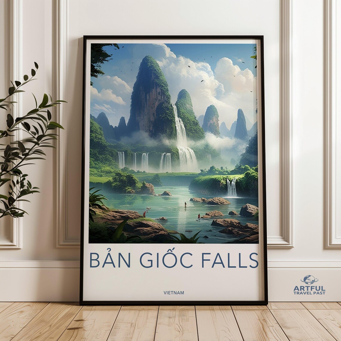 Ban Gioc Falls Vietnam Scenic Karst Mountains Vintage Travel Poster