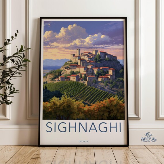 Sighnaghi Georgia Hilltop Walled Town Vineyards Travel Poster Art