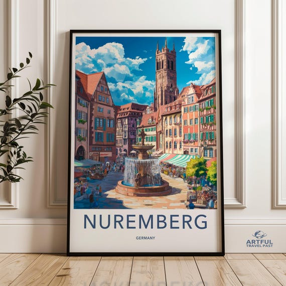 Nuremberg Wall Art Historical City Print Vibrant Town Square Poster European Architecture Decor Travel Home