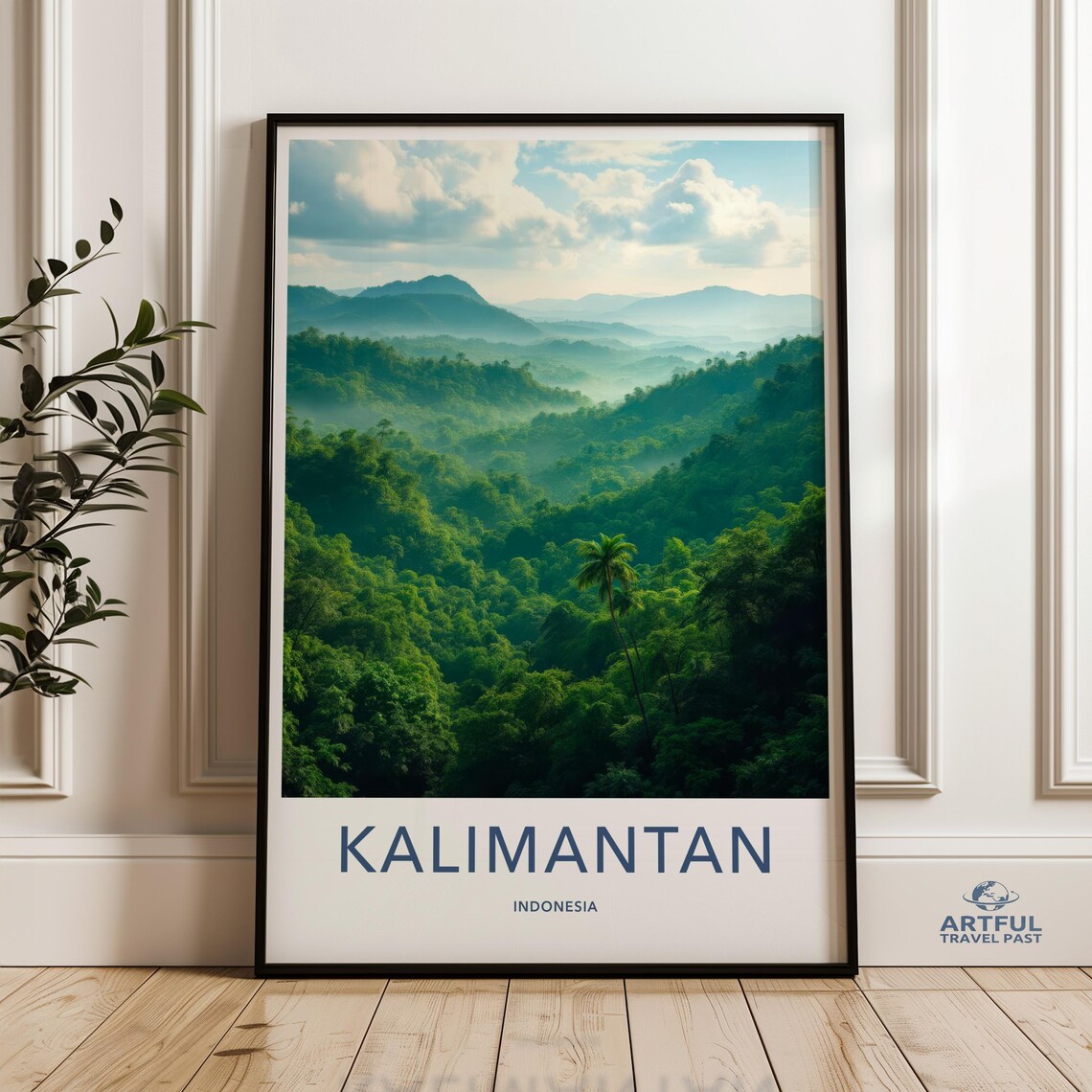 Kalimantan Indonesia Misty Rainforest Mountains Aerial Travel Poster