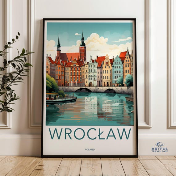 Wroclaw Wall Art Scenic Cityscape Poster Travel Print Vintage Style Artwork Historic Architecture European City Decor