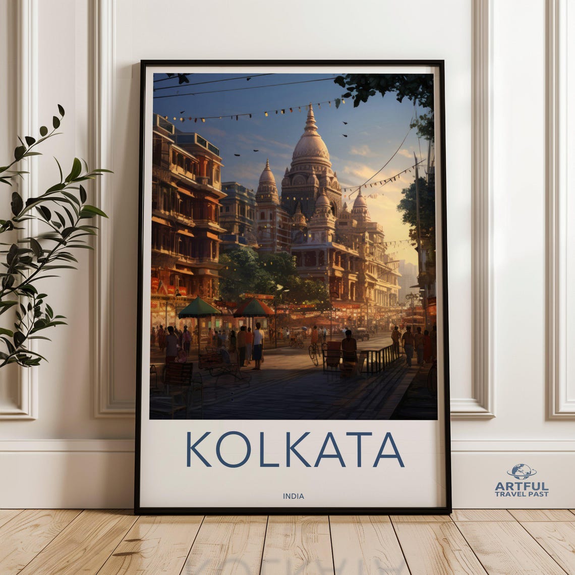 Kolkata Cityscape Wall Art Vibrant Street Scene Architecture Print Sunset City View Home Decor Artwork