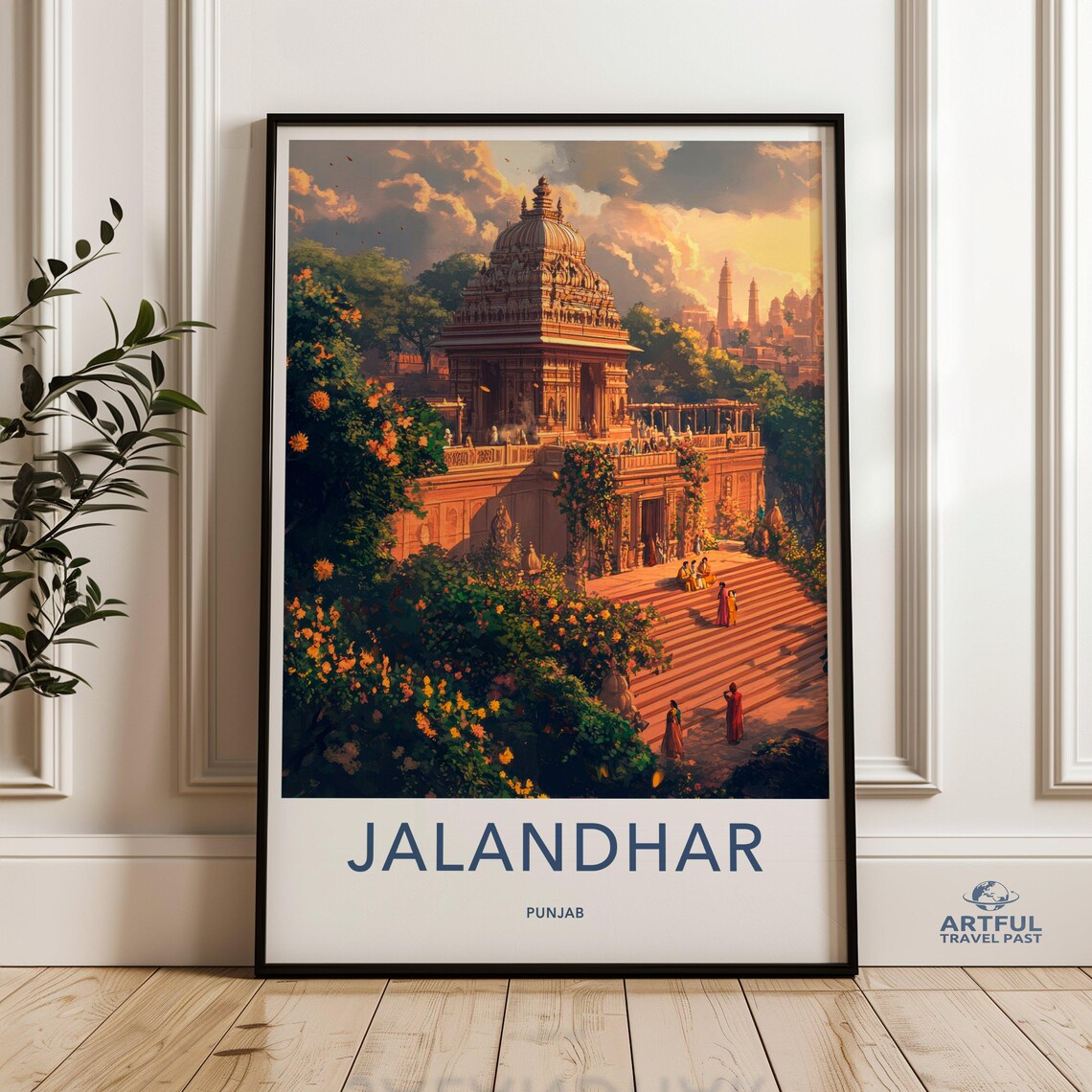 Jalandhar Punjab India Temple At Sunset Vintage Travel Poster