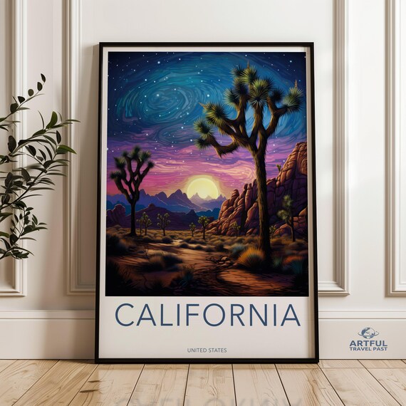 Wall Art Starry Night Sky Joshua Trees Sunset Landscape Nature Illustration Home Decor Print