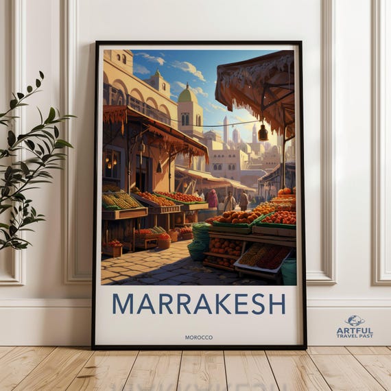 Marrakesh Wall Art Moroccan Market Print Cityscape Exotic Decor Middle Eastern Architecture Vibrant