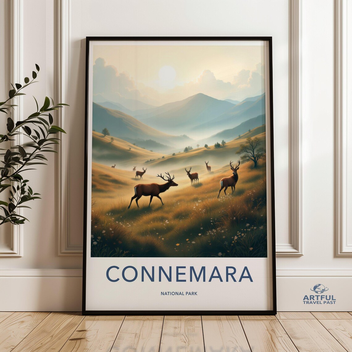 Connemara National Park Ireland Deer Golden Valley Travel Poster