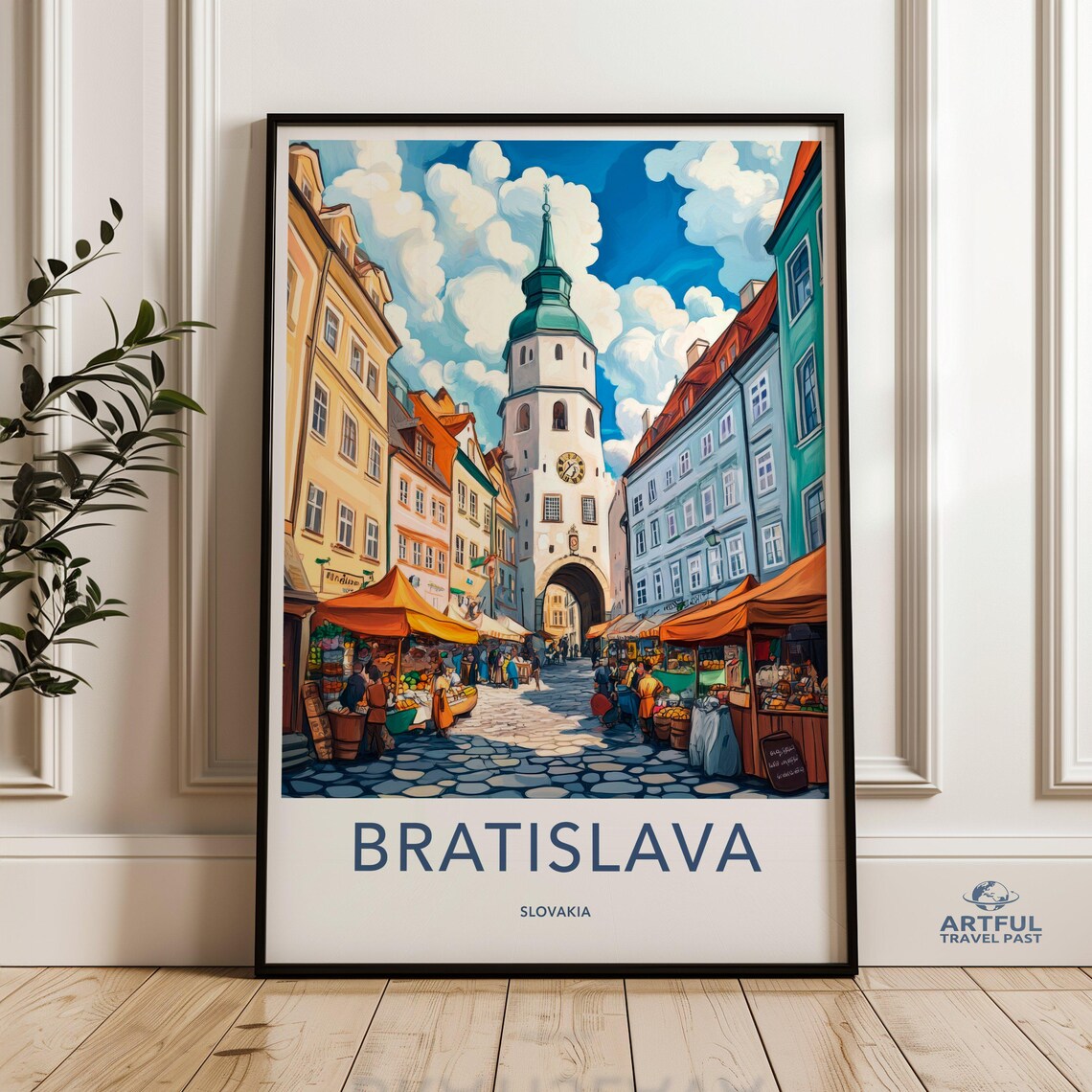 Bratislava Slovakia Old Town Market Tower Vintage Travel Poster