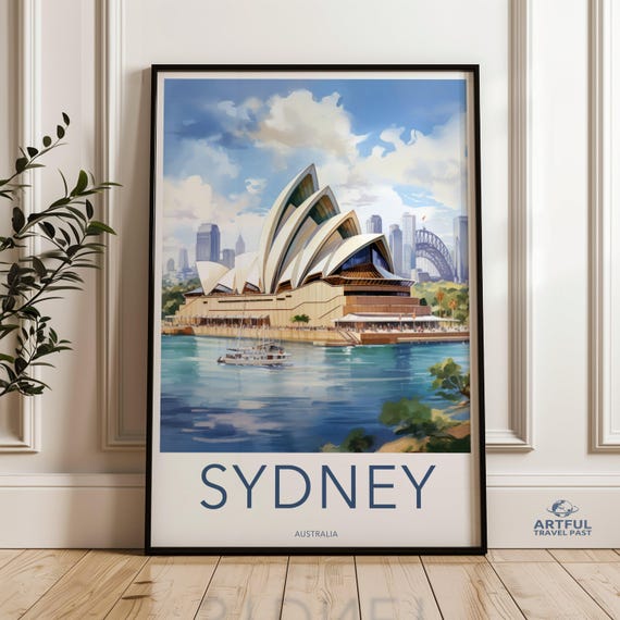 Sydney Wall Art Australia Travel Poster Opera House Print Harbor Bridge Illustration Australian Cityscape Decor