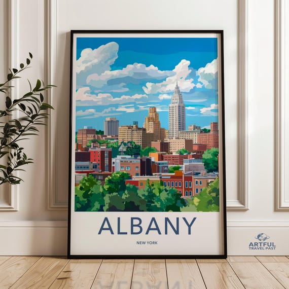 Albany Skyline Wall Art Print New York Cityscape Poster Vibrant Home Decor Modern Urban Artwork Office Ready To Hang