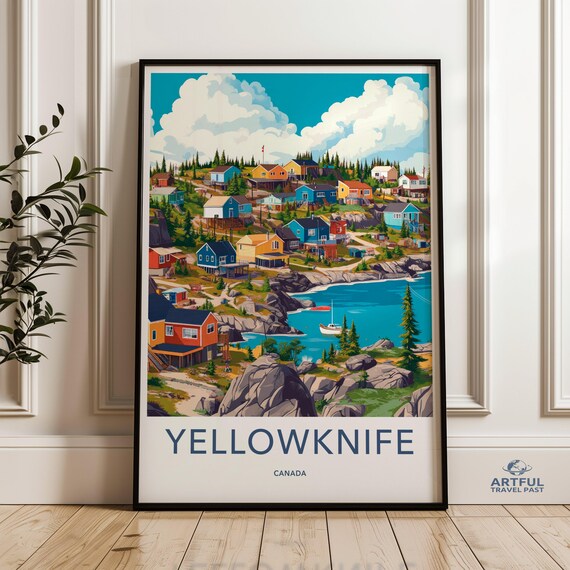 Yellowknife Canada Colorful Houses Lakeside Scenic Travel Poster