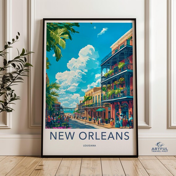 New Orleans Louisiana Travel Poster French Quarter Balcony Street