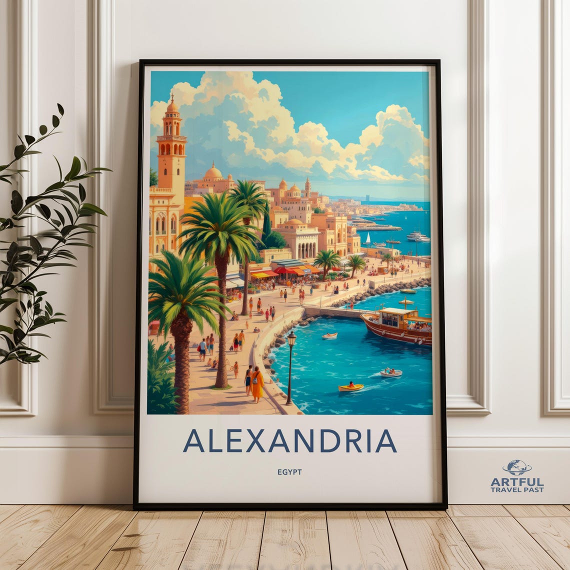 Alexandria Egypt Mediterranean Waterfront Vintage Travel Poster