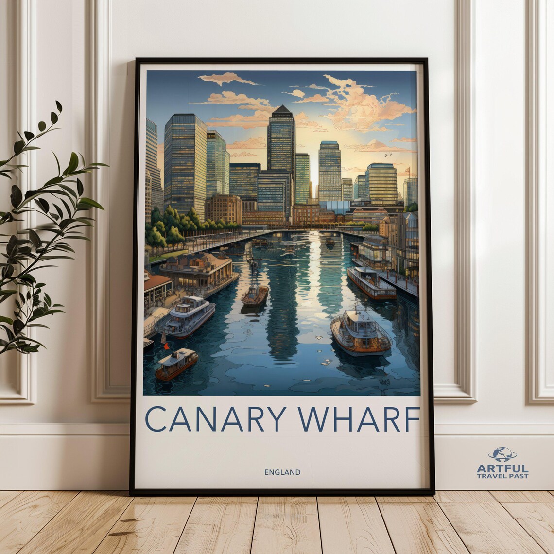 Canary Wharf London Cityscape Art Print, Modern Skyline