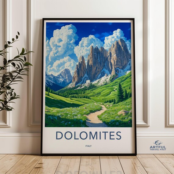 Dolomites Italy Mountain Trail Wildflower Meadow Travel Poster