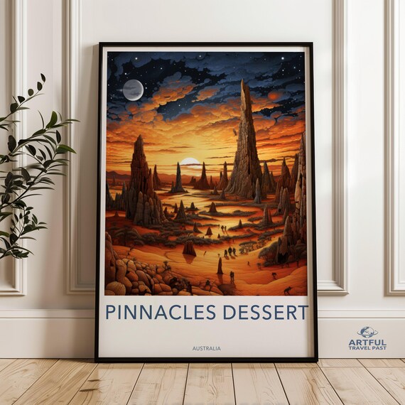 Pinnacles Dessert Australia Sunset Desert Rocks Vintage Travel Poster