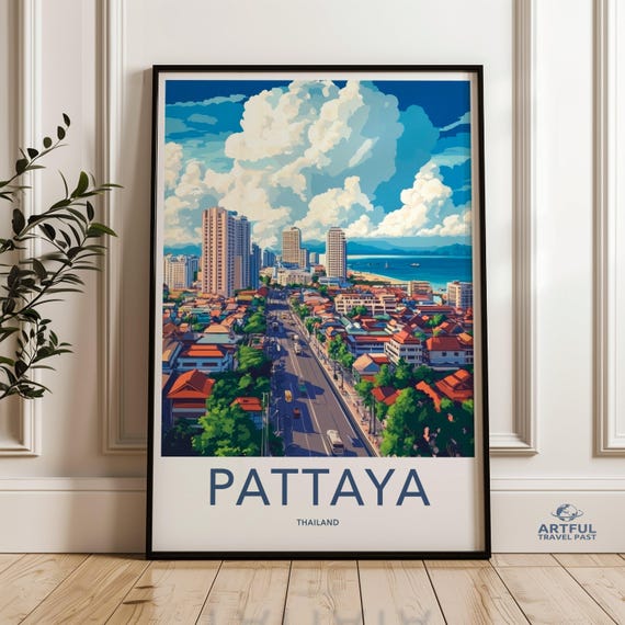 Pattaya Thailand Wall Art Cityscape Print Travel Poster Urban Landscape Artwork Scenic City View Home Decor