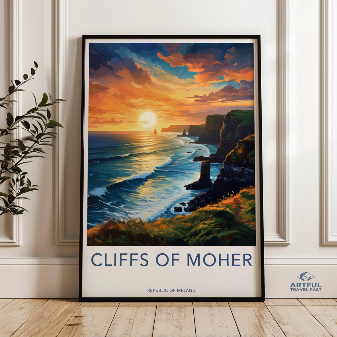 Cliffs Of Moher Ireland Retro Sunset Ocean Cliffs Travel Poster